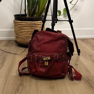 Red Textured Women's Backpack
